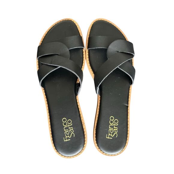 Franco Sarto Black Flat Leather Slides Sandals Women’s Size 8 - Picture 1 of 9
